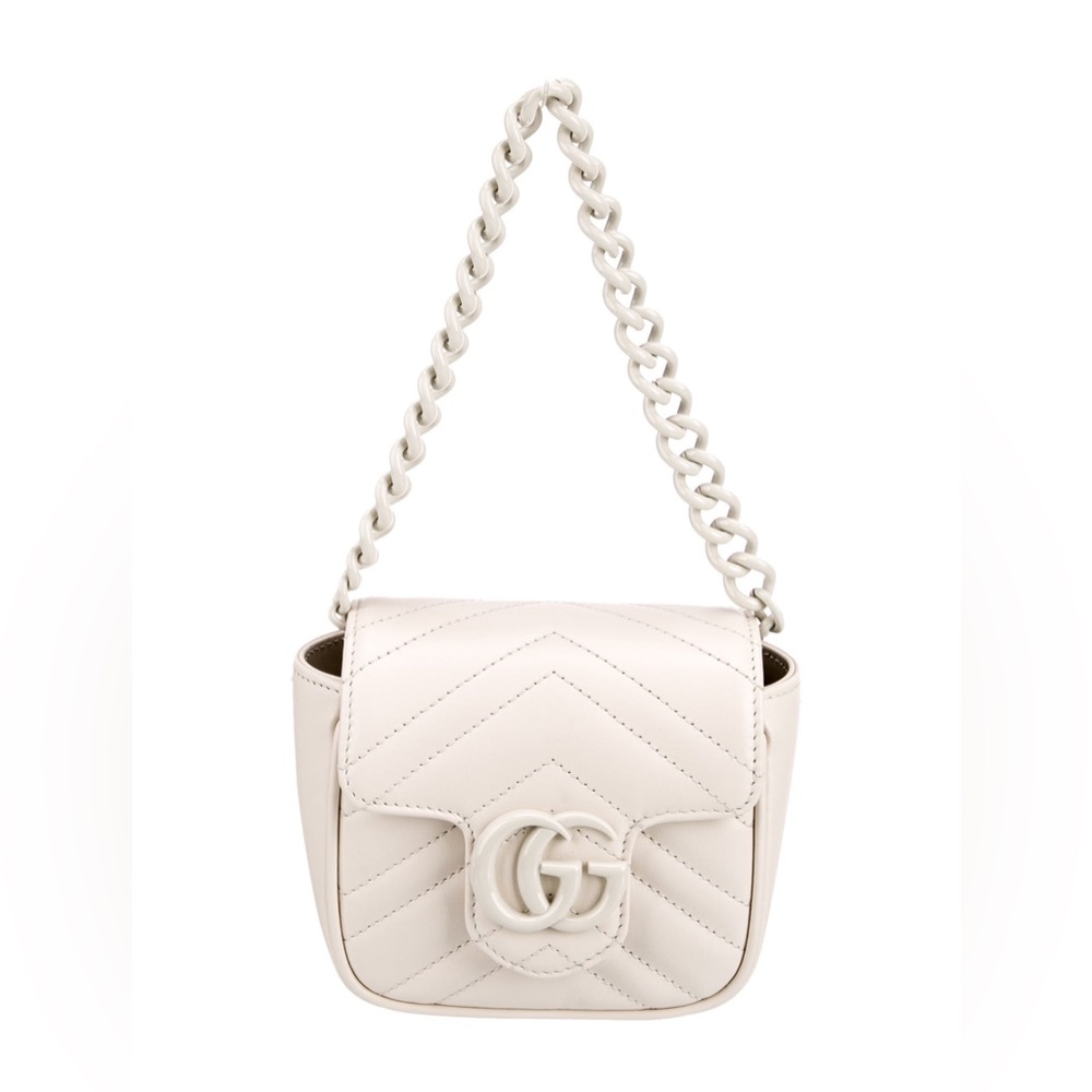 Gucci Matelasse Leather GG Marmont Monochrome Square Chain Belt Bag